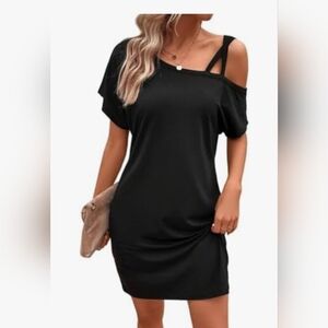 Cupshe Black Asymmetrical Short Sleeve Jersey Mini Dress Small